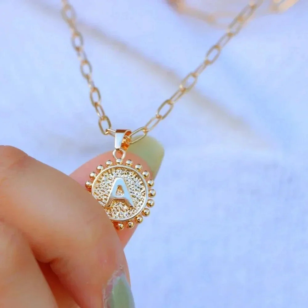 2 LAYER GOLD LETTER INITIAL COIN ROUND/CIRCLE PENDANT DAINTY NECKLACE, ELDM22154 - Picture 5 of 14